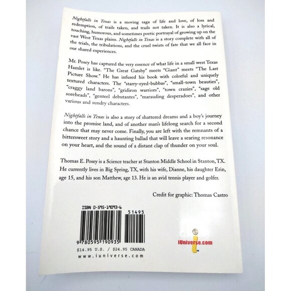 Nightfalls in Texas Vintage Softcover Paperback Book Thomas E Posey 2001 - Picture 2 of 7